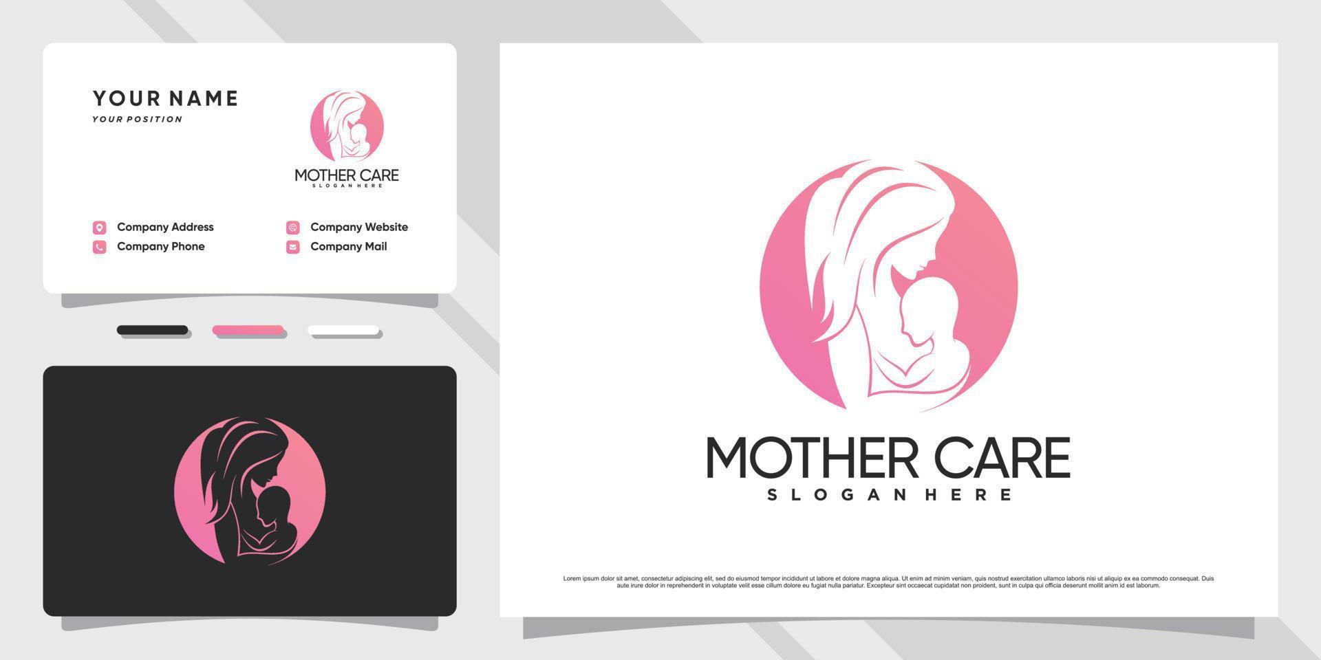 Mother and baby logo with negative space concept and business card design Premium Vector