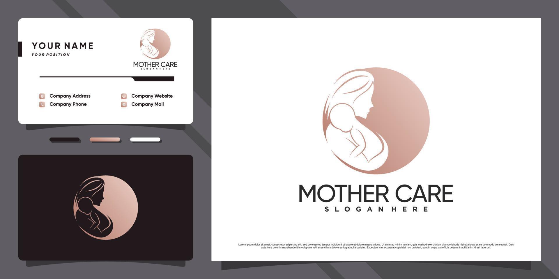 Mother and baby logo with negative space concept and business card design Premium Vector