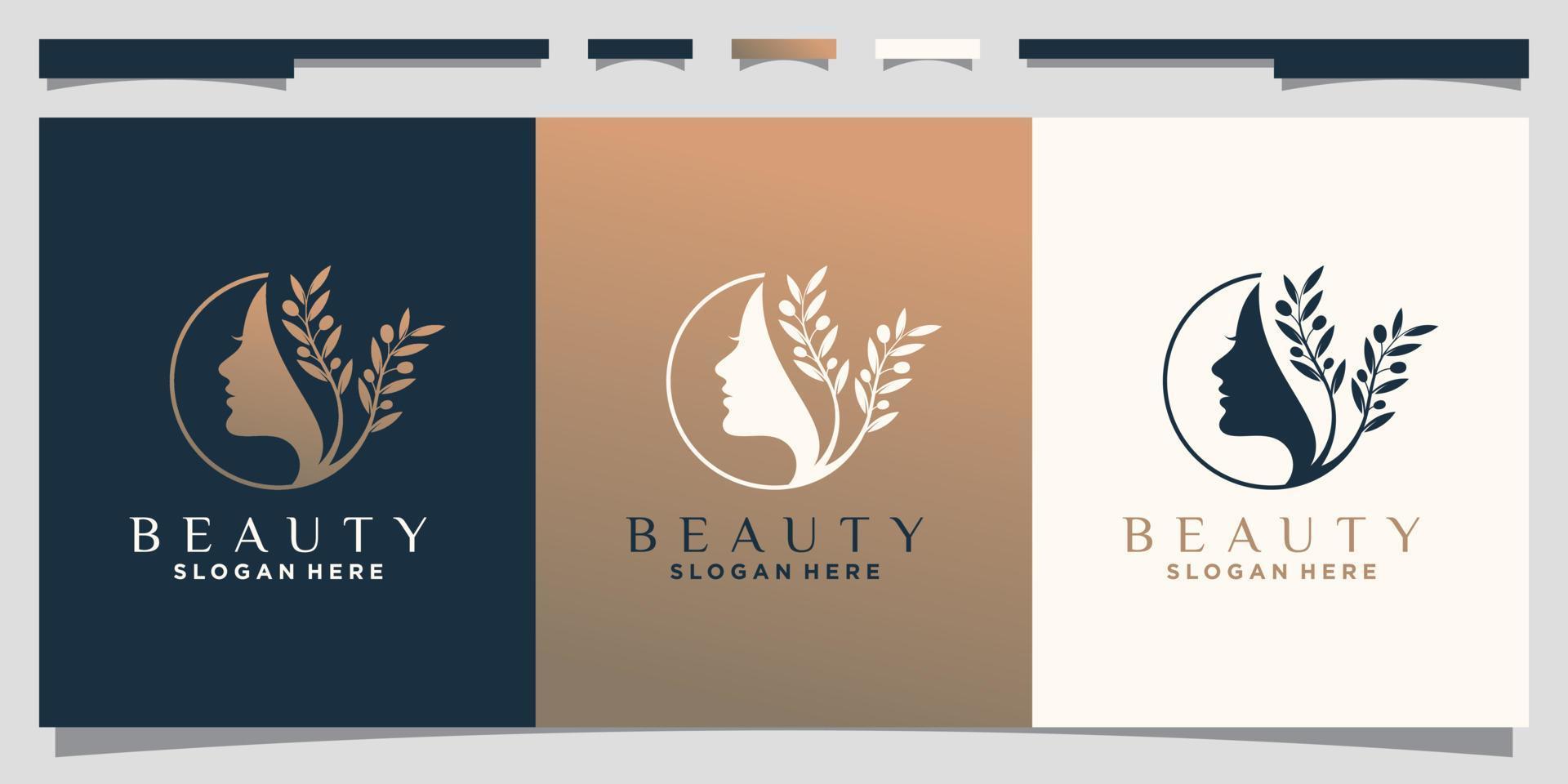 Beauty woman face logo design inspiration with line art style Premium Vector