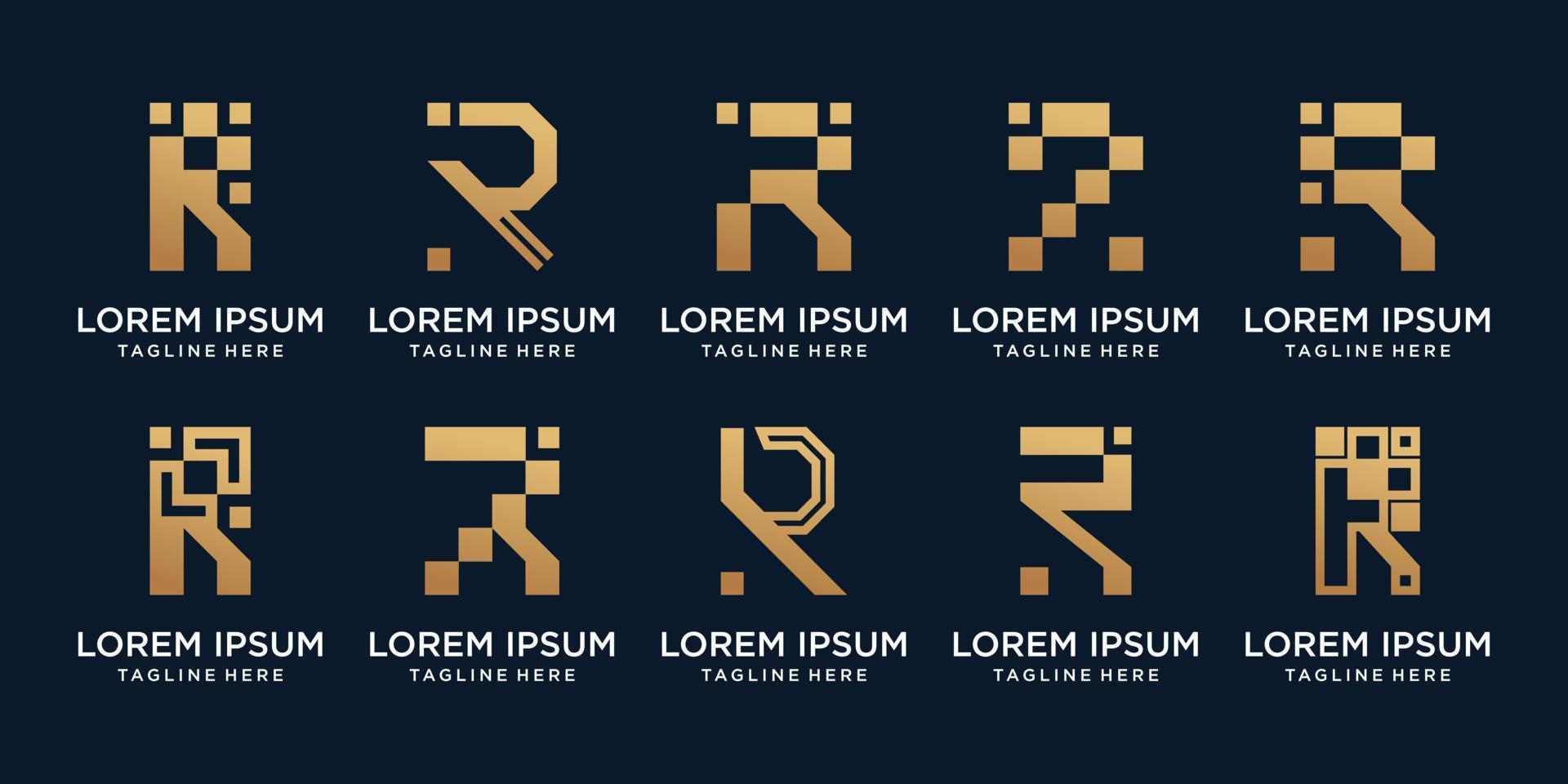 conjunto de paquete de diseño de logotipo de monograma letra inicial r con concepto creativo vector premium
