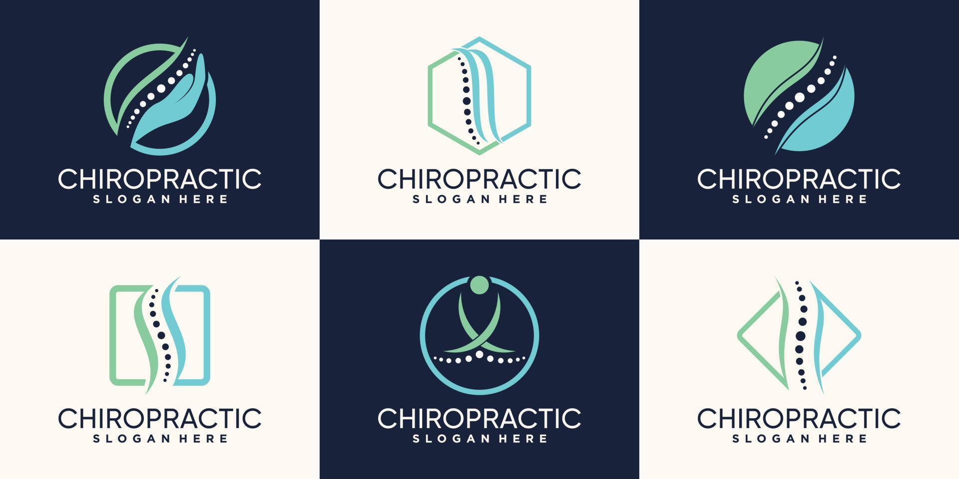 Set bundle of chiropractic logo design with creative unique concept Premium Vector