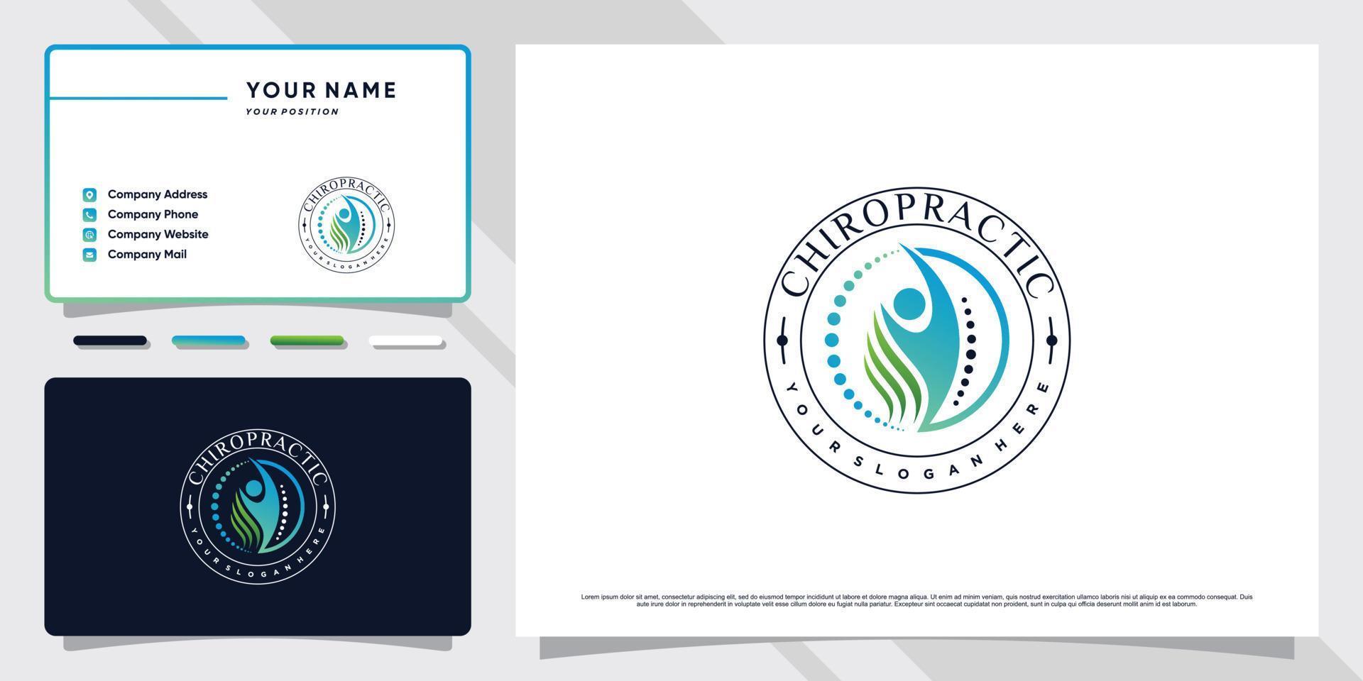 logotipo de quiropráctica con concepto de círculo y vector premium de diseño de tarjeta de visita