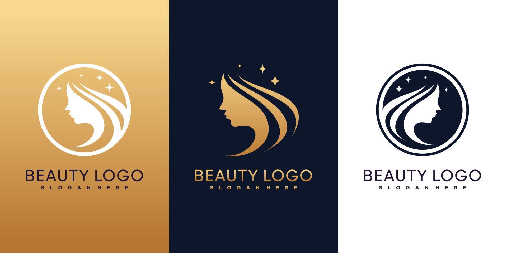 conjunto de diseño de logotipo de belleza con color de estilo dorado y vector premium de concepto moderno