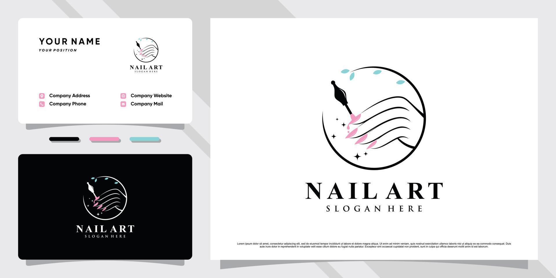 Nail art logo with creative element and business card design Premium Vector
