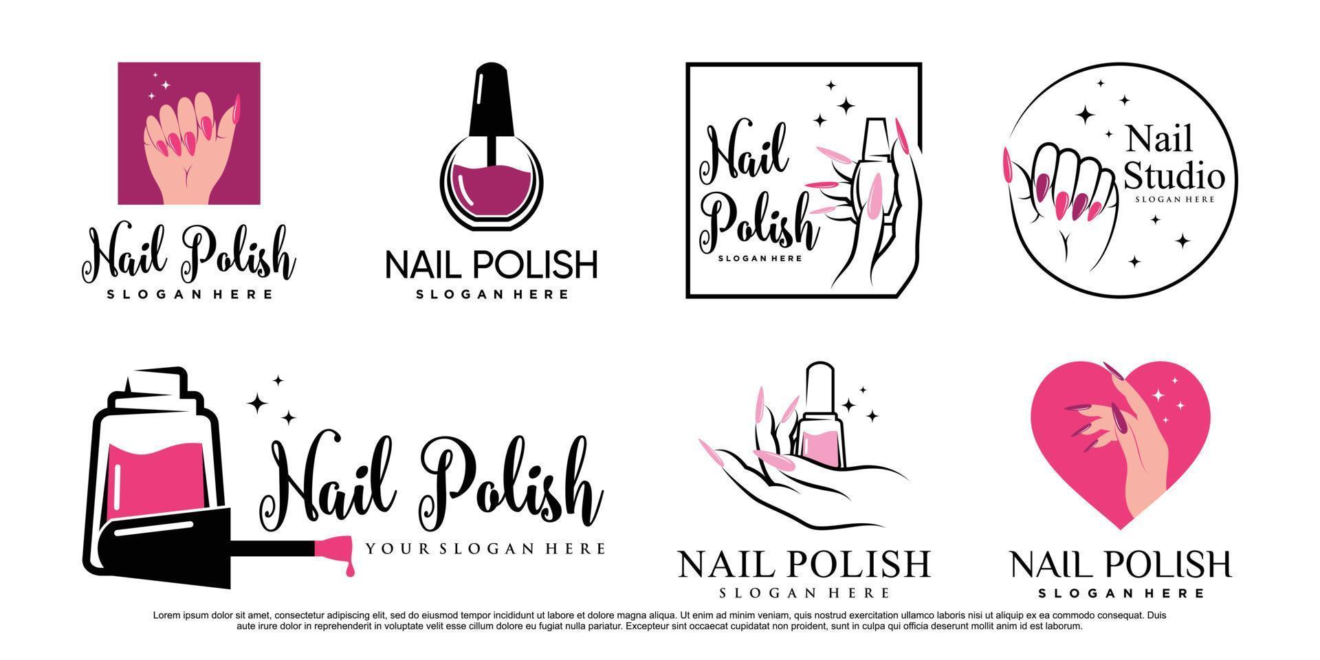 Set of nail polish or nail studio logo template with creative element Premium Vector