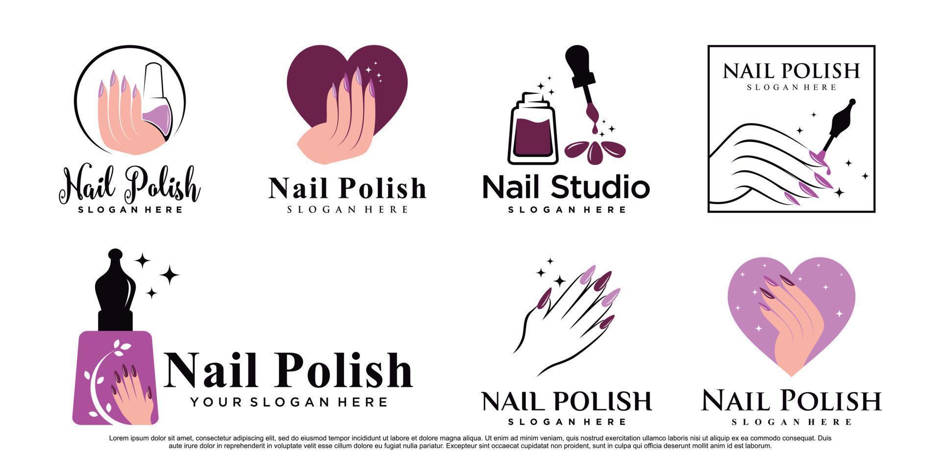 conjunto de iconos de esmalte de uñas manicura de logotipo con vector premium de concepto moderno
