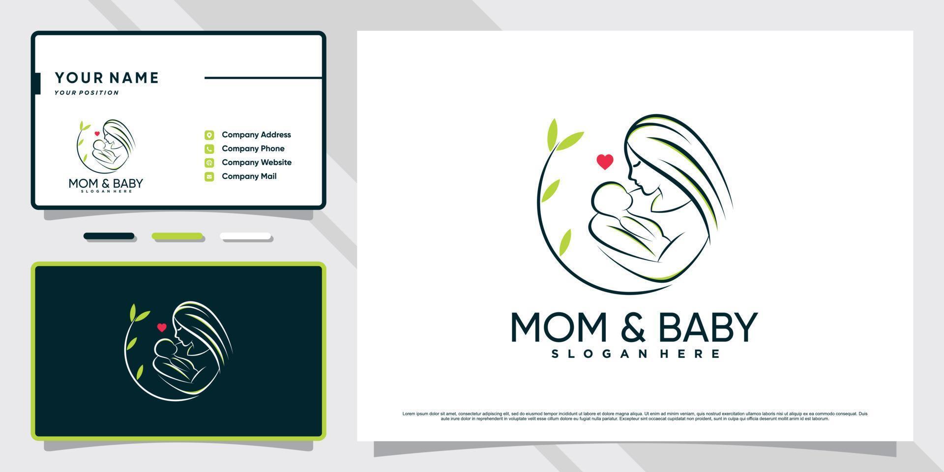 Mom and baby logo with creative element and business card design Premium Vector