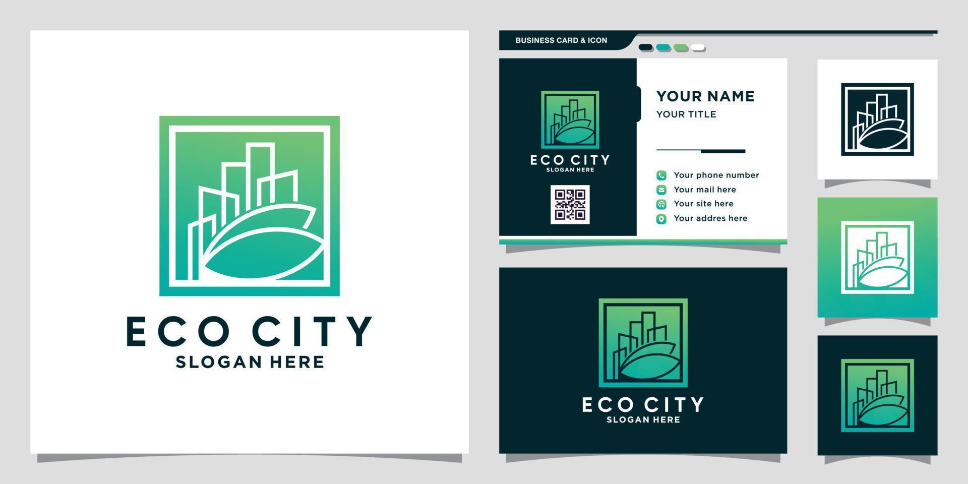 Eco city logo with negative space concept and business card design Premium Vector