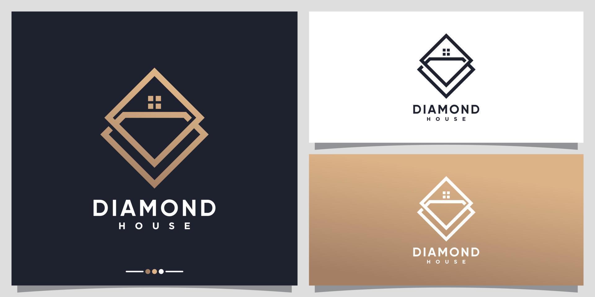 inspiración de diseño de logotipo de casa y diamante con vector premium de estilo de arte lineal