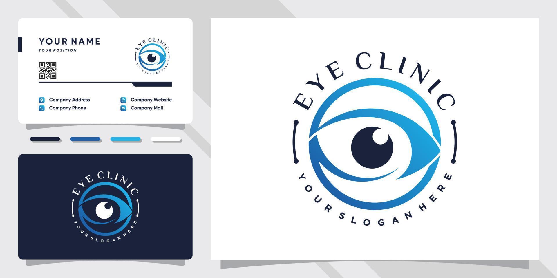 logotipo de la clínica oftalmológica con concepto de círculo moderno y vector premium de diseño de tarjeta de visita