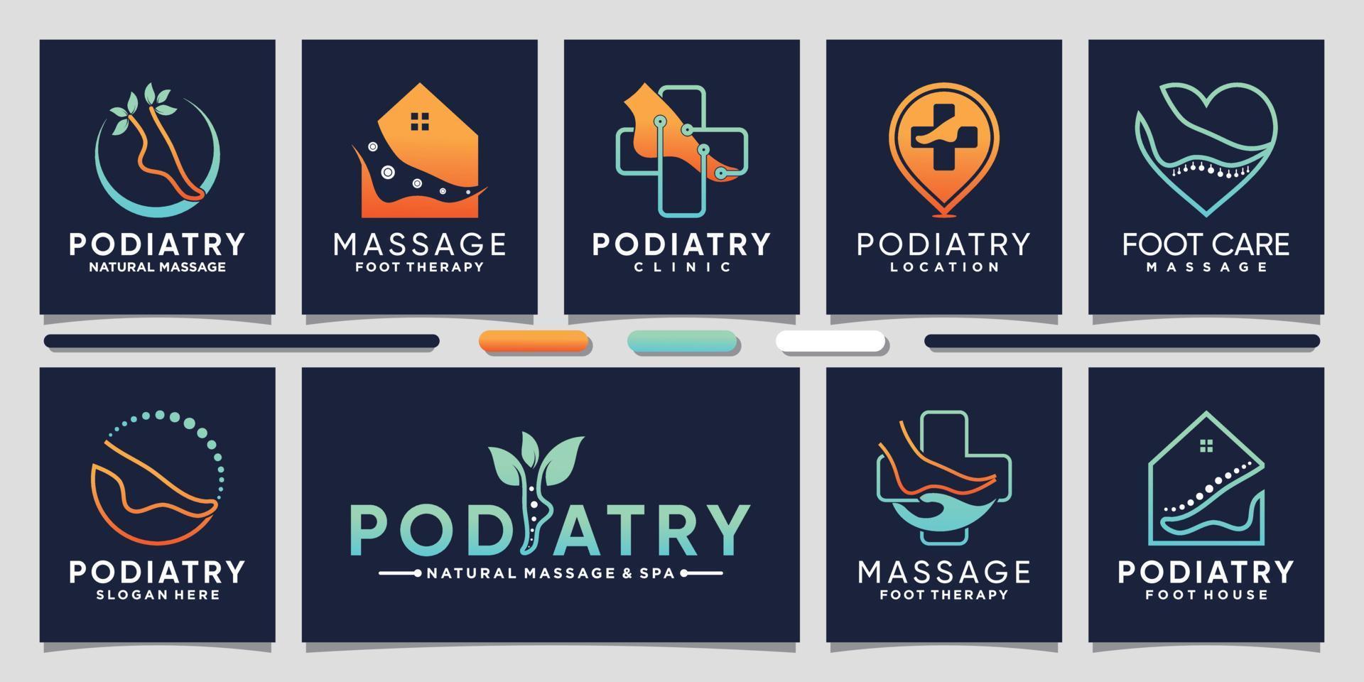 conjunto de logotipo de terapia de pie de podología con vector premium de elemento creativo