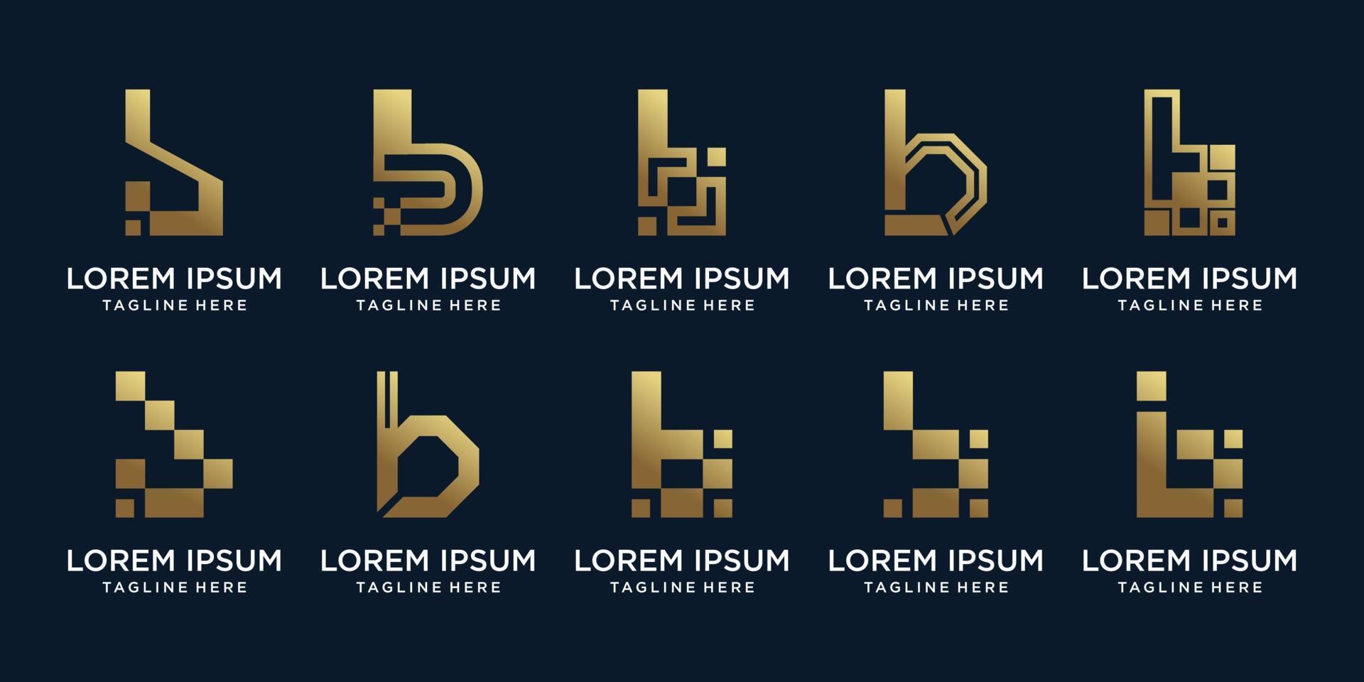 Set bundle of monogram logo design initial letter b with golden gradient style color Premium Vector