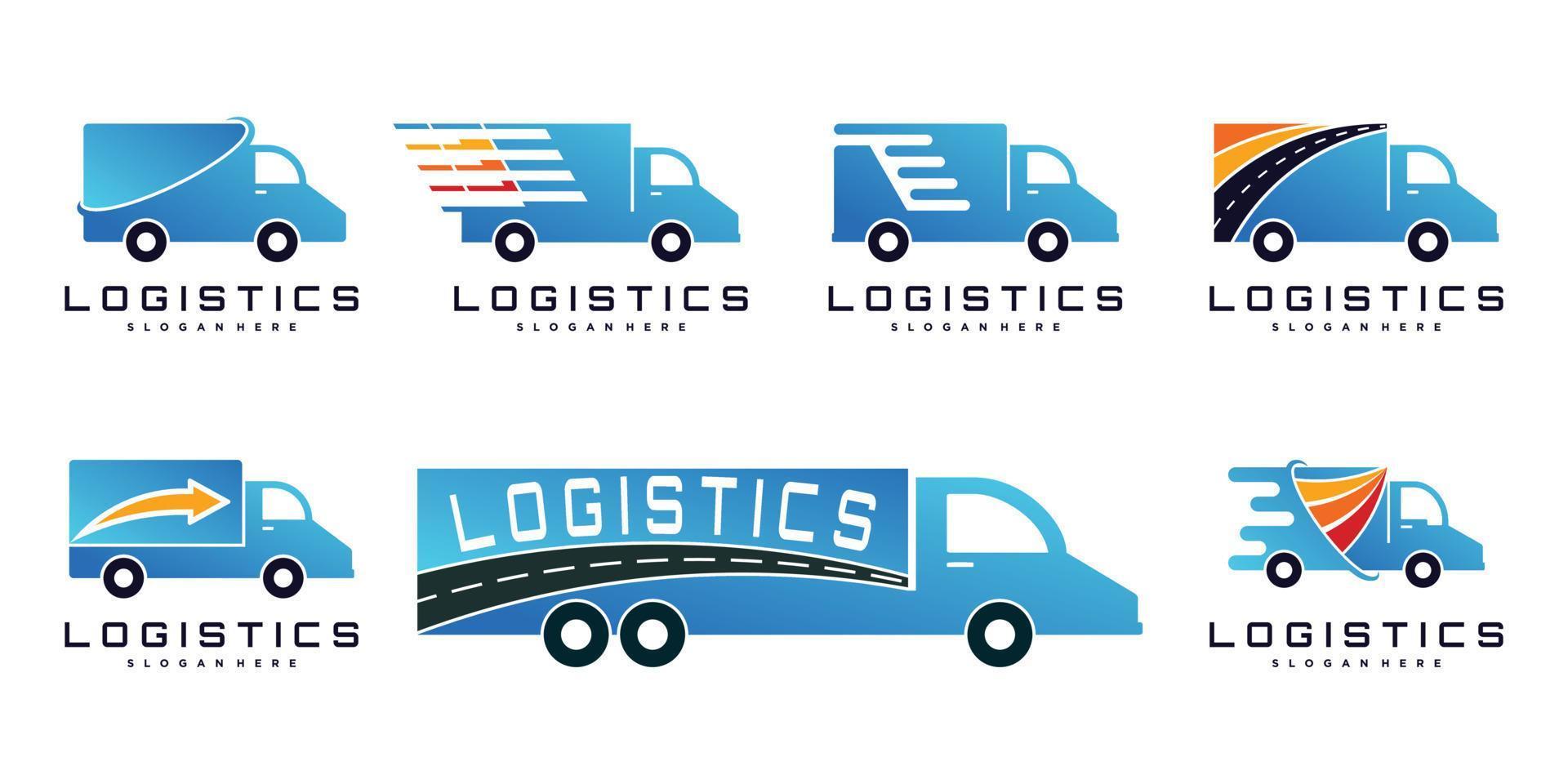 Set of logistics truck logo design with creative concept Premium Vector
