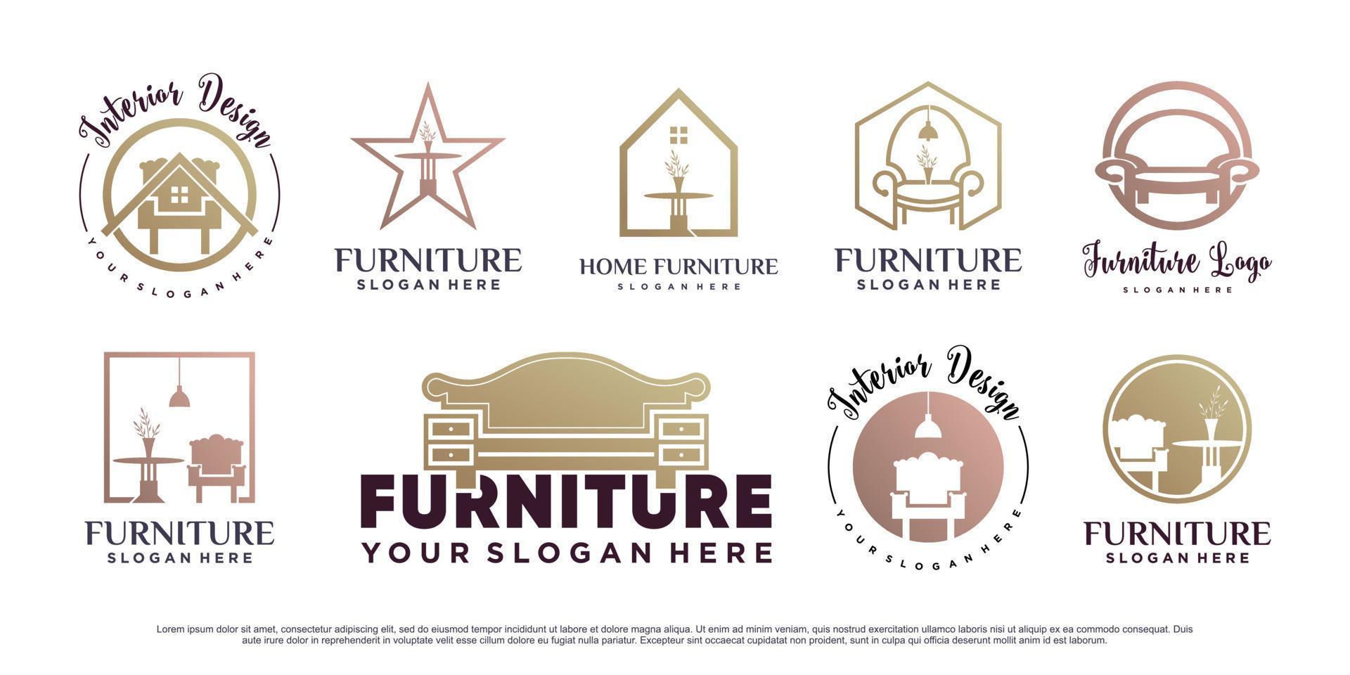 Set bundle of furniture logo design with creative element Premium Vector