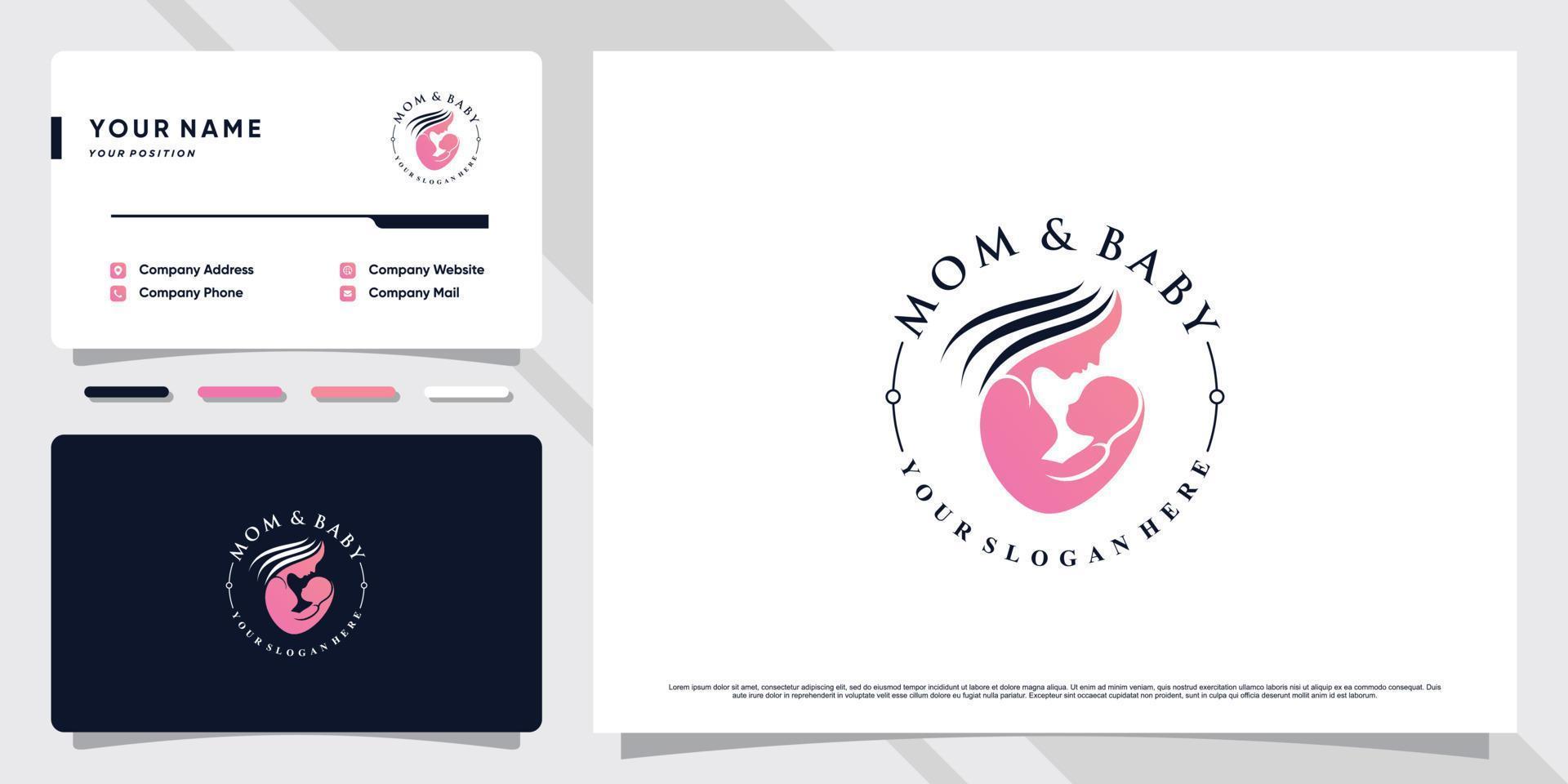 Mom and baby logo with modern style concept and business card design Premium Vector