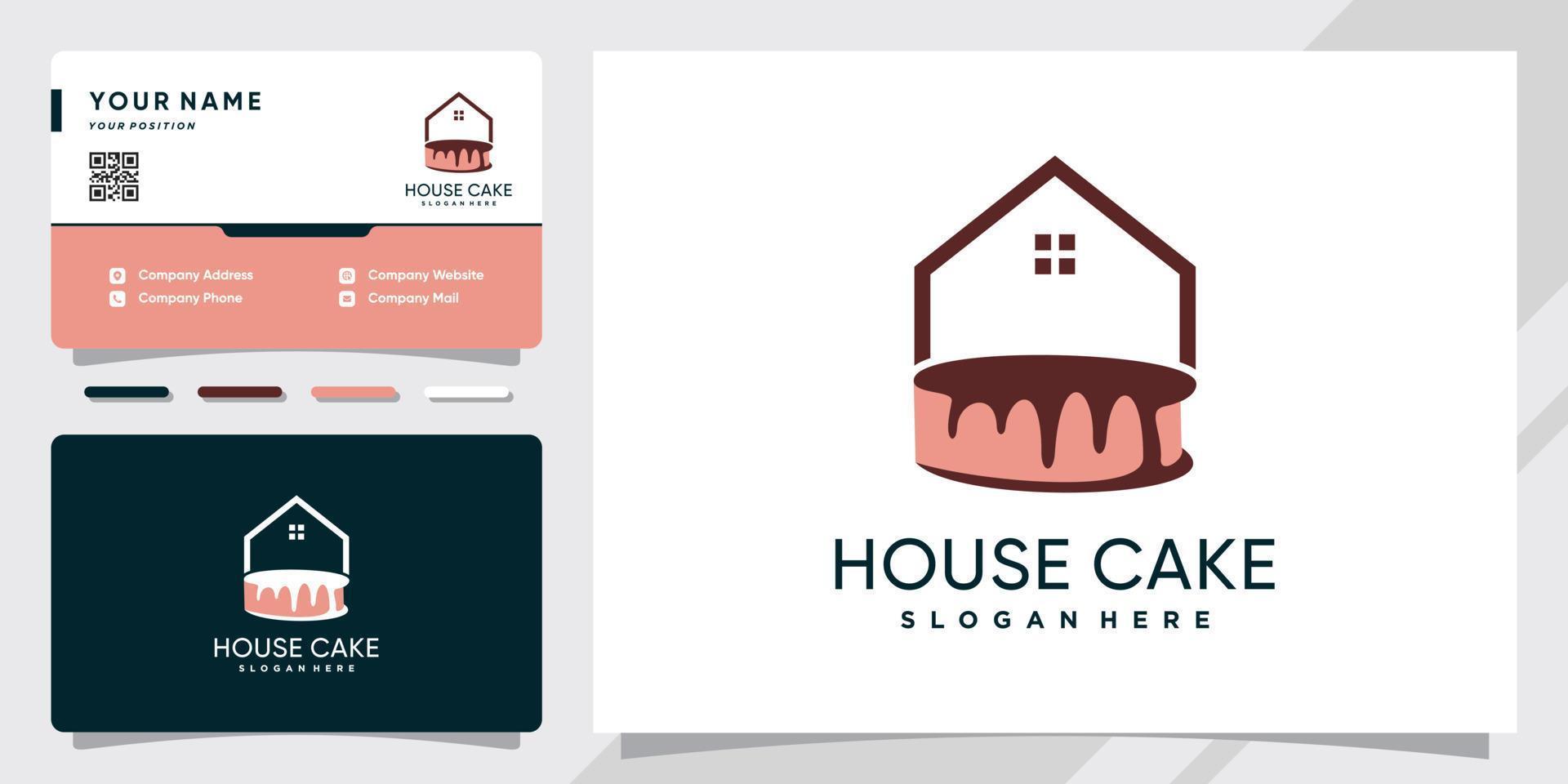 House and cake logo with unique concept and business card design Premium Vector