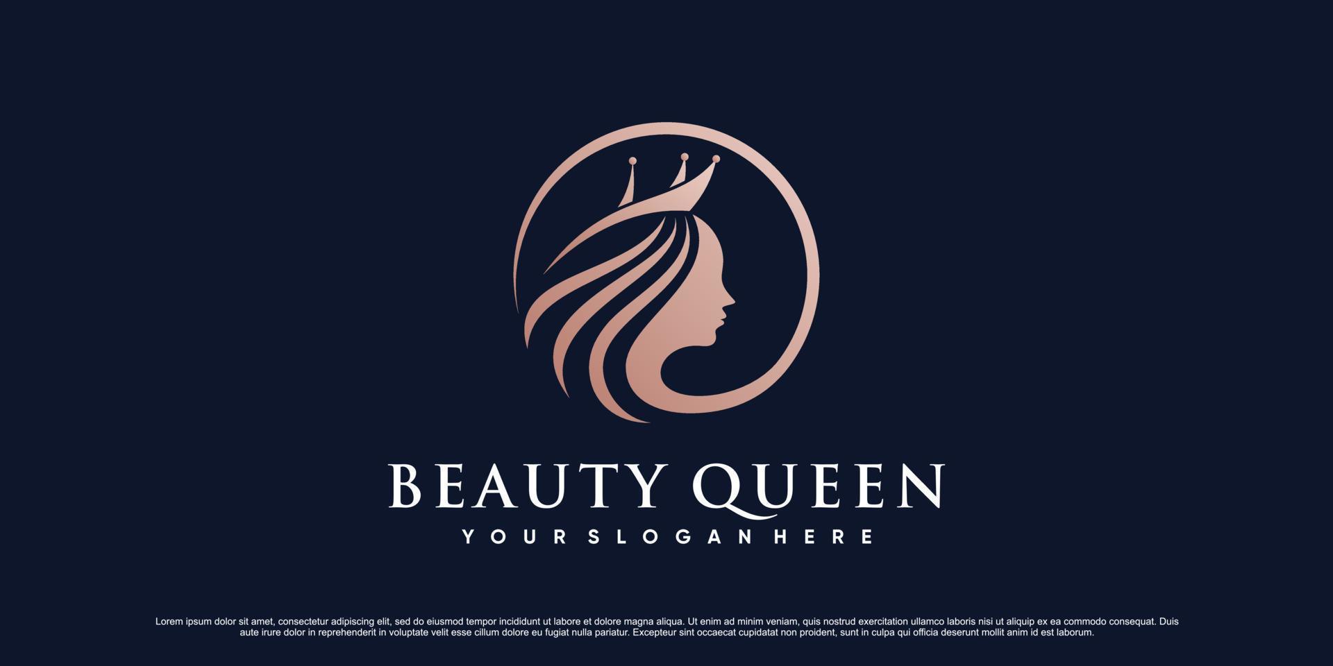 Simple and elegant beauty queen logo design template with modern concept Premium Vector