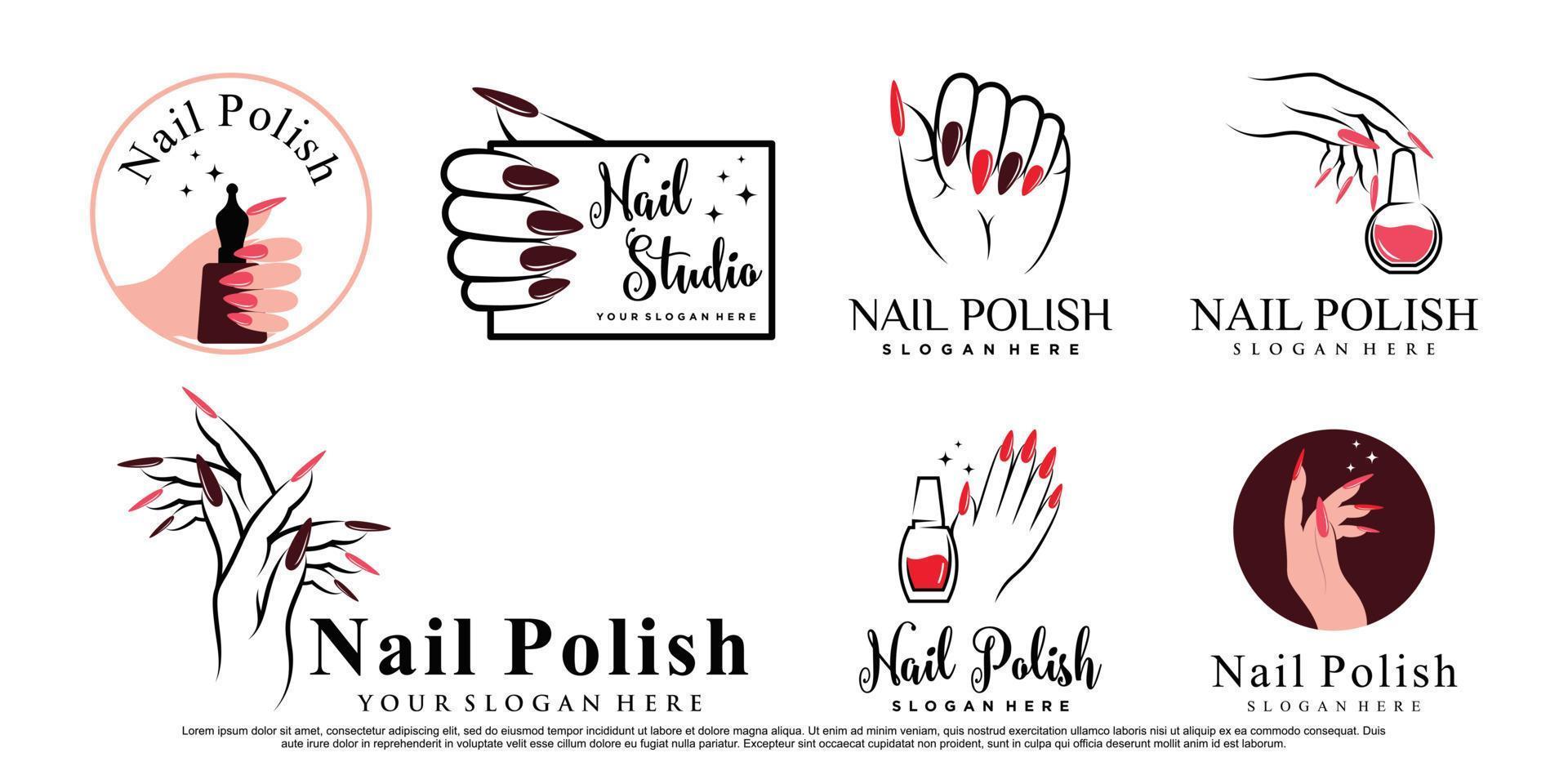 plantilla de logotipo de conjunto de iconos de uñas y manicura con vector premium de concepto único