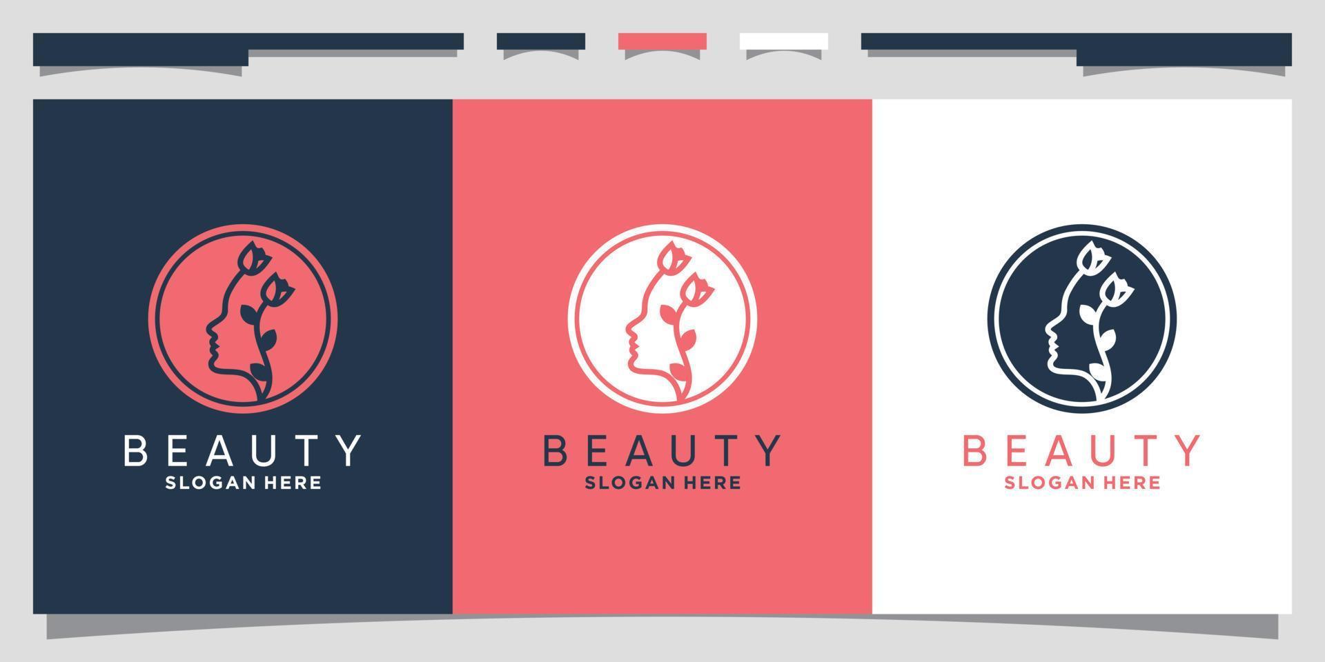 diseño de logotipo de belleza para mujer con espacio negativo y concepto de círculo vector premium