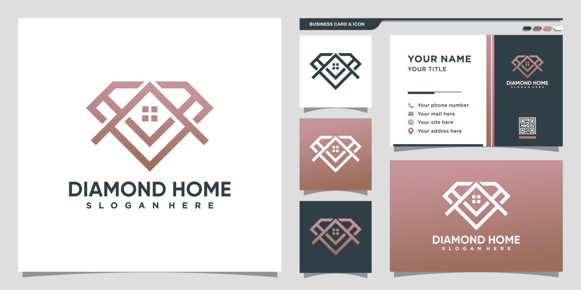 Diamond and home logo with line art style and business card design Premium Vector