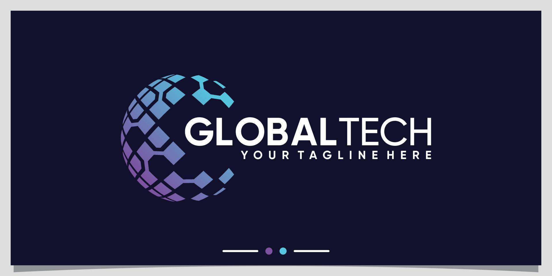 tecnología de diseño de logotipo de planeta global con vector premium de concepto creativo