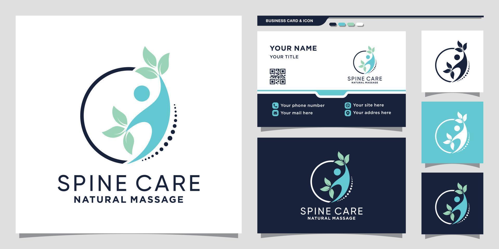 Spine care logo with circle concept and business card design Premium Vector