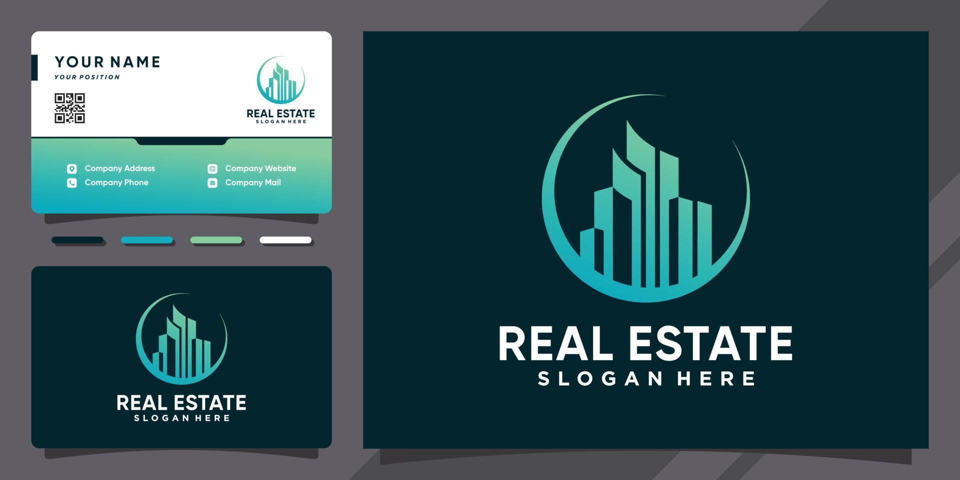 Real estate logo illustration for business company with business card design Premium Vector