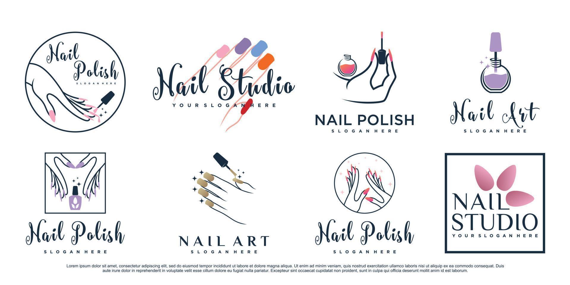 Nail polish logo beauty salon with woman hands and creative concept Premium Vector