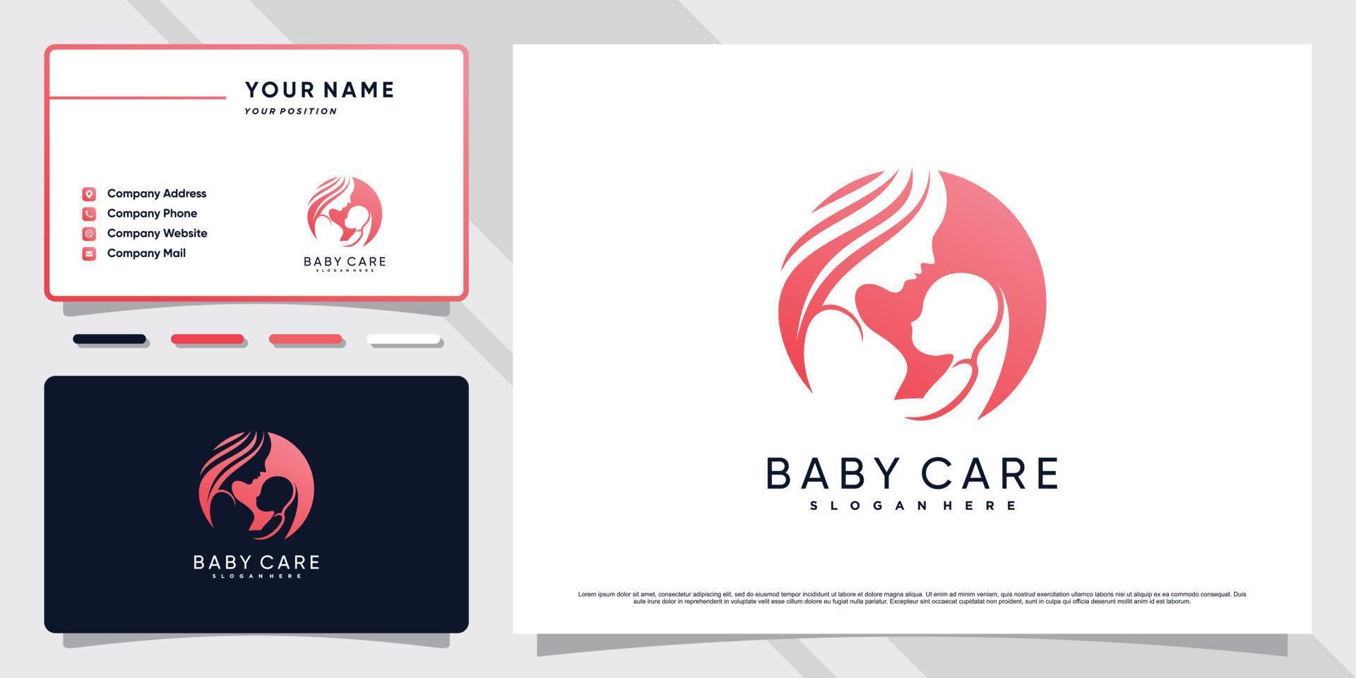 Mom and baby care logo with unique concept and business card design Premium Vector