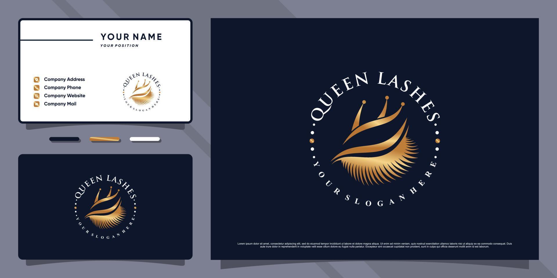 Simple and elegant queen lashes logo with modern concept and business card design Premium Vector