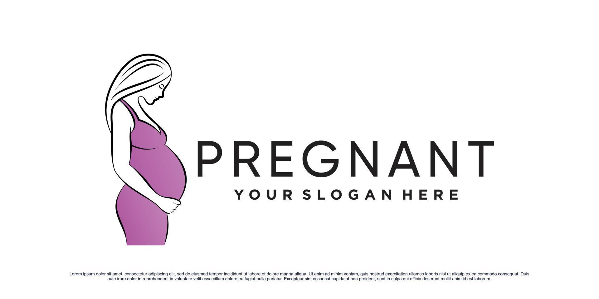 Pregnant woman logo design with creative concept Premium Vector