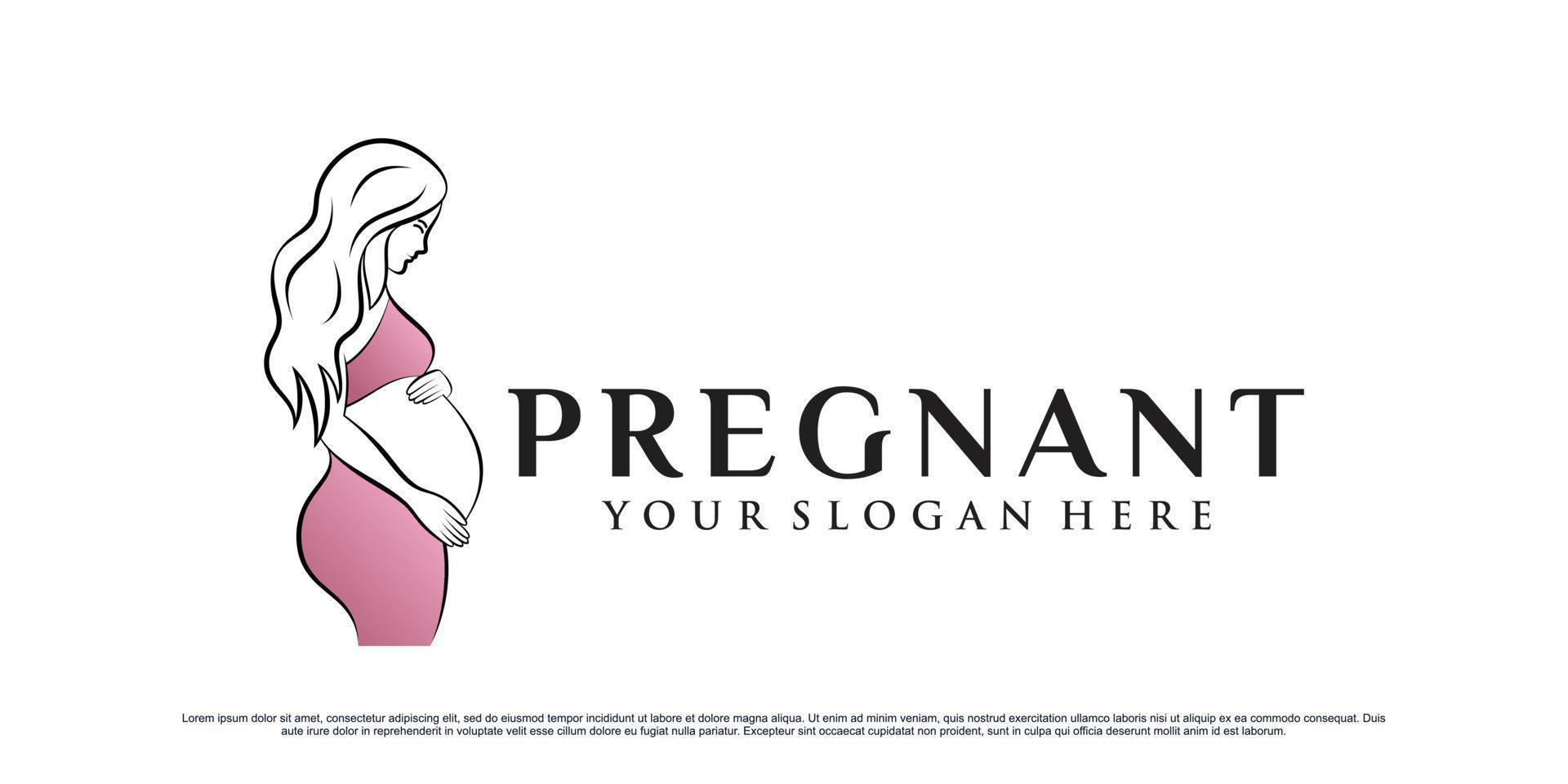diseño de logotipo de mujer embarazada de belleza con vector premium de concepto único