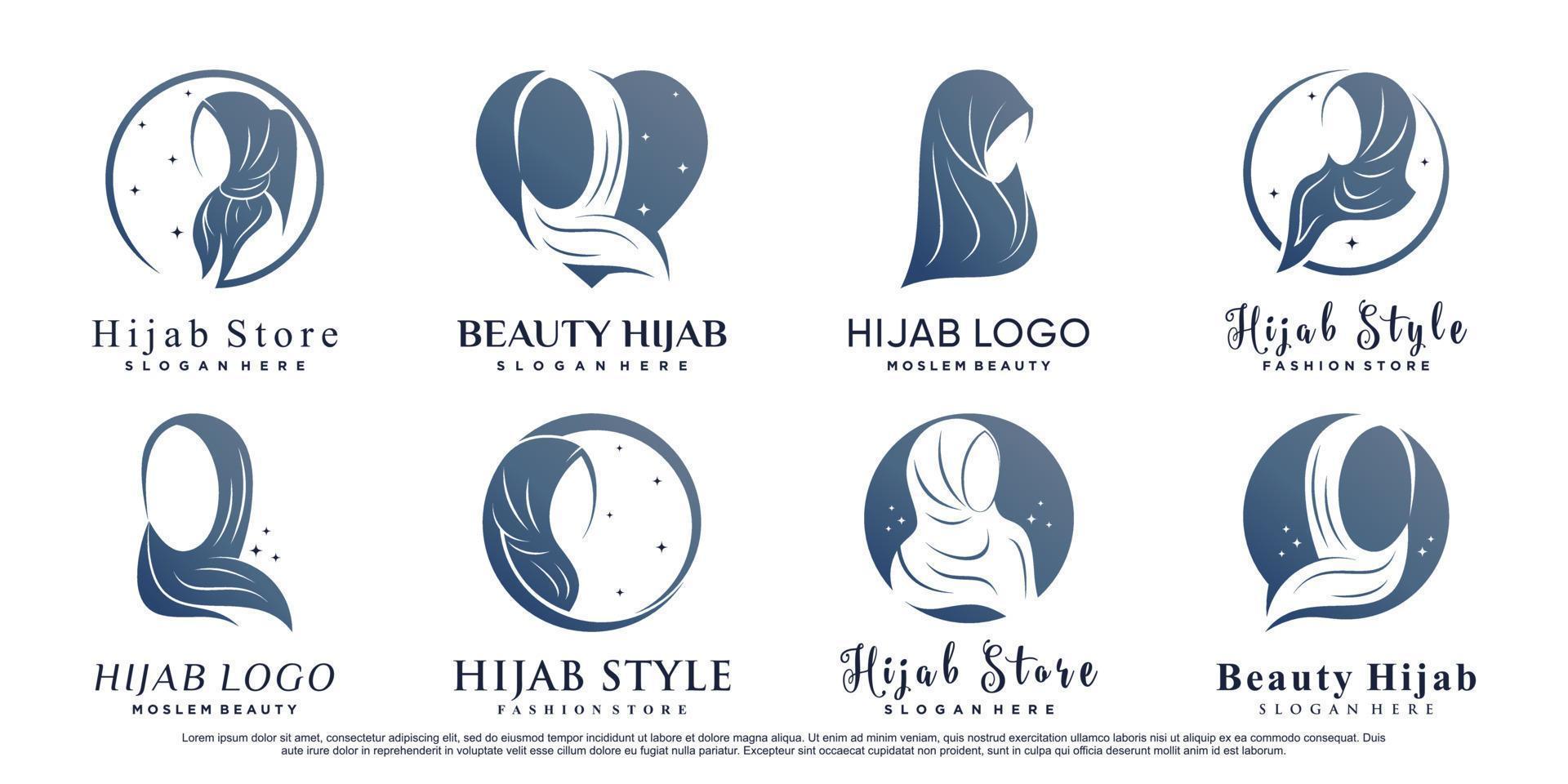 conjunto de plantilla de diseño de logotipo hijab para moda musulmana con vector premium de elemento creativo