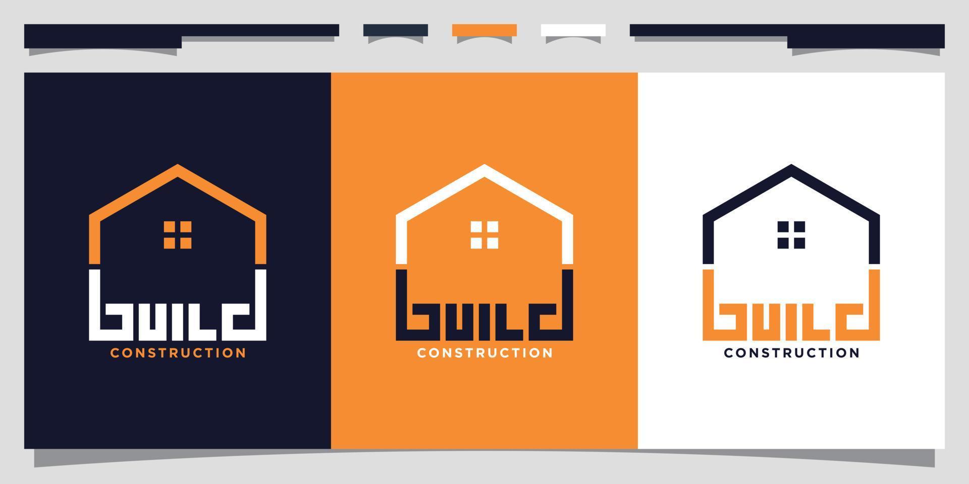 plantilla de diseño de logotipo de construcción de edificios con vector premium de estilo de arte de línea