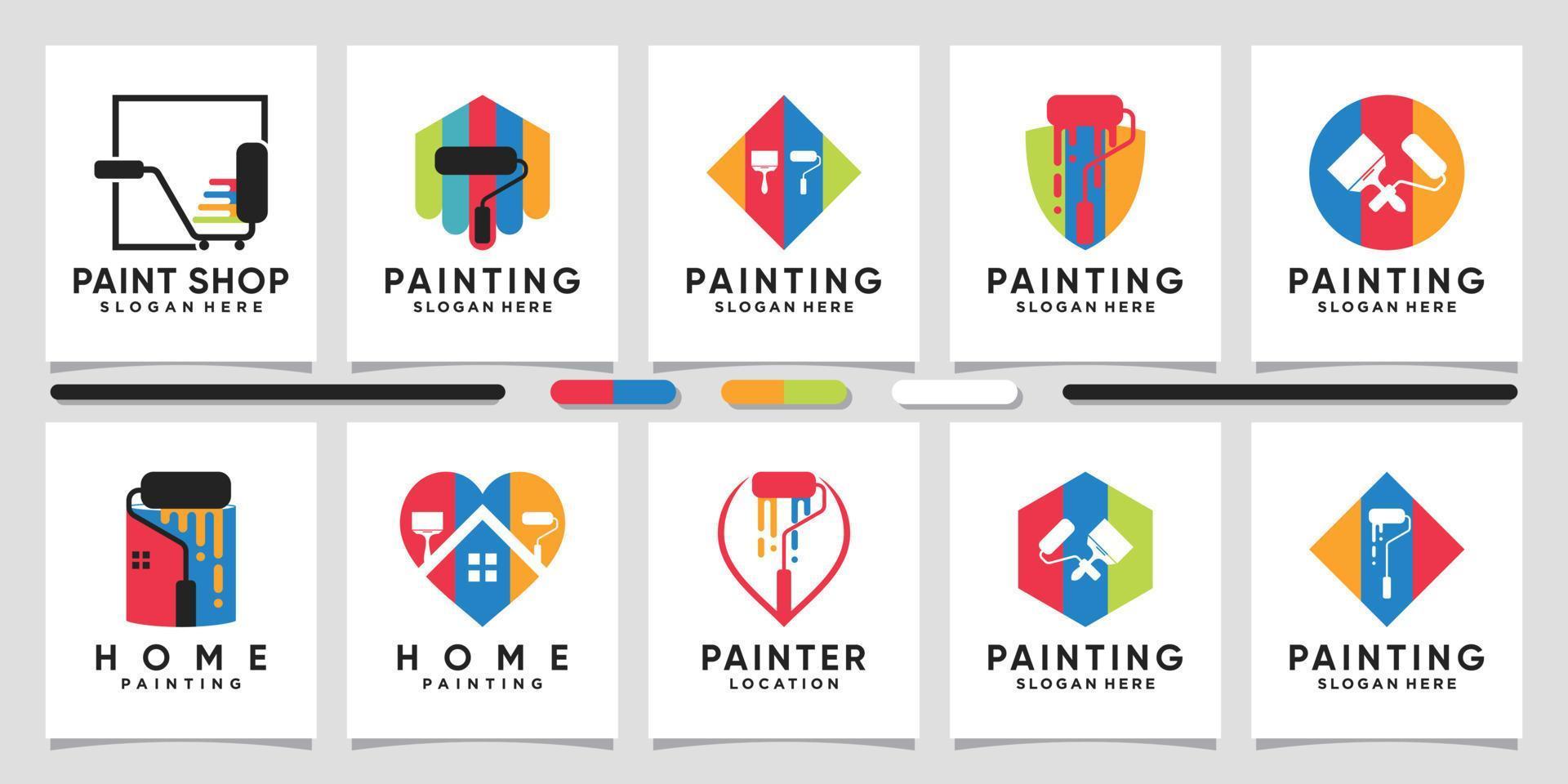 Set bundle of paint logo design with modern concept and creative element Premium Vector