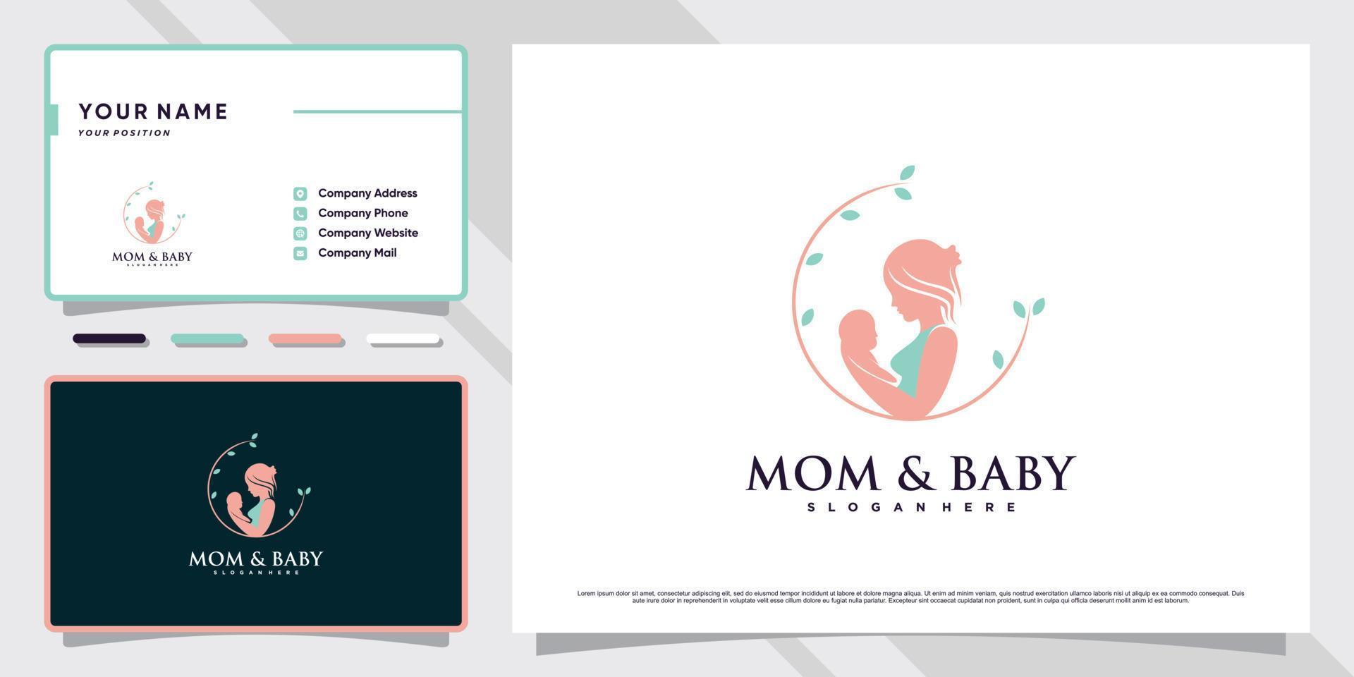 logotipo de mamá y bebé con elemento creativo y diseño de tarjeta de visita vector premium