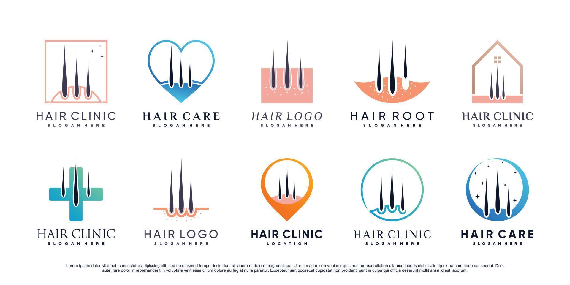 Set bundle of hair clinic logo design with creative element Premium Vector