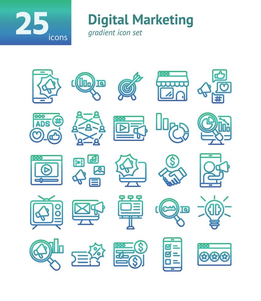 Digital Marketing gradient icon set. vector