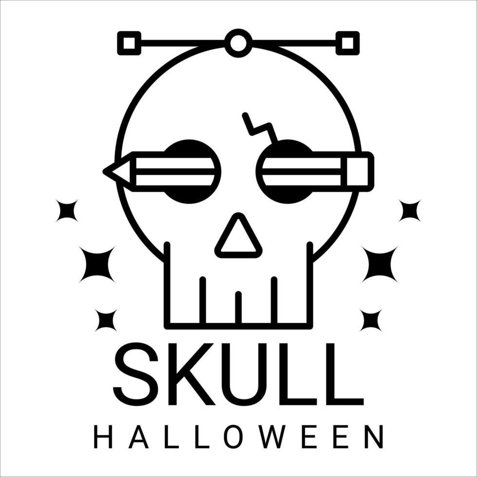 Halloween skull black line illustration vector