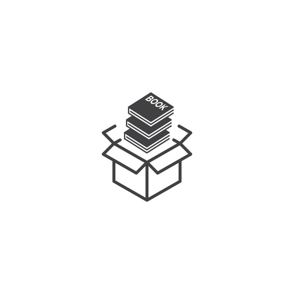 Books donation box, education pile, stack of books. Vector icon template