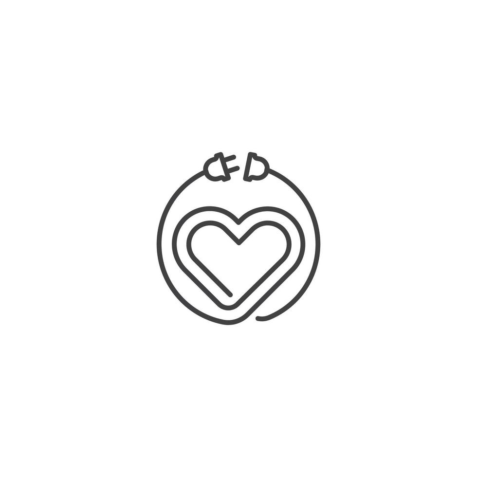 Heart with electric plug, charge, energy. Vector outline icon template