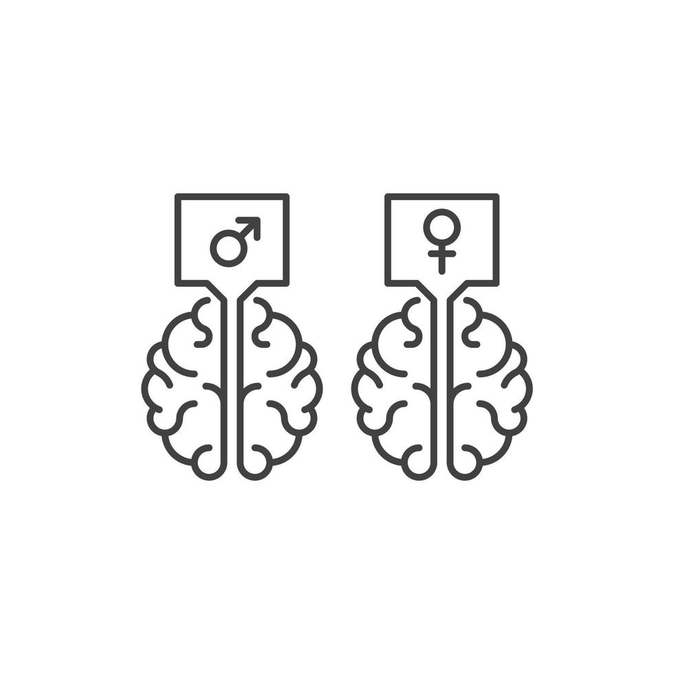 mentalidad masculina y femenina, paradigmas, género cerebral. plantilla de icono de contorno vectorial vector