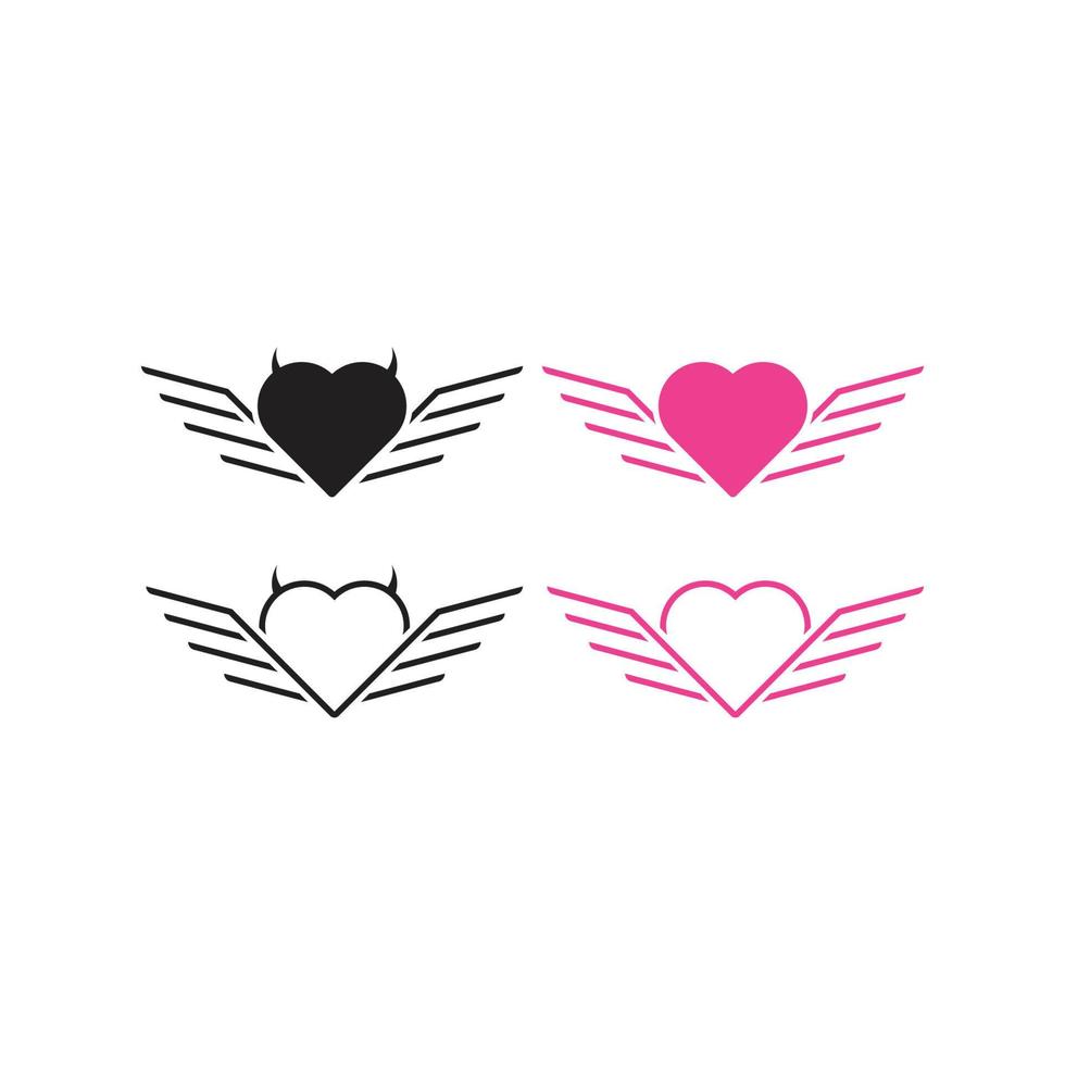 corazón y ala, ángel y demonio. plantilla de logotipo de icono de vector simple