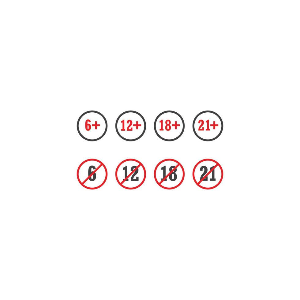 Set of age restriction, age limit warning. Vector icon template