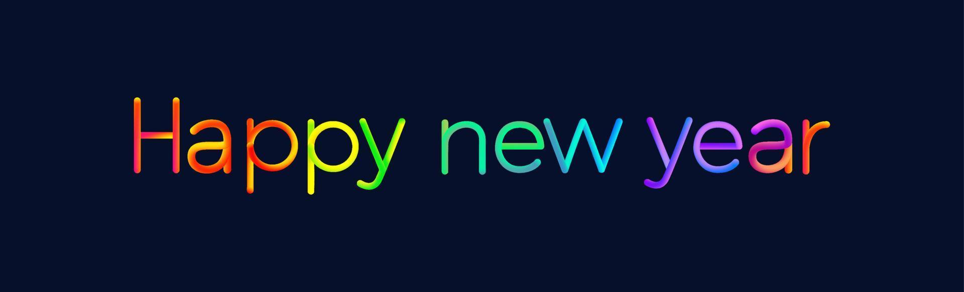 Happy new year text design with colorful line wave vector
