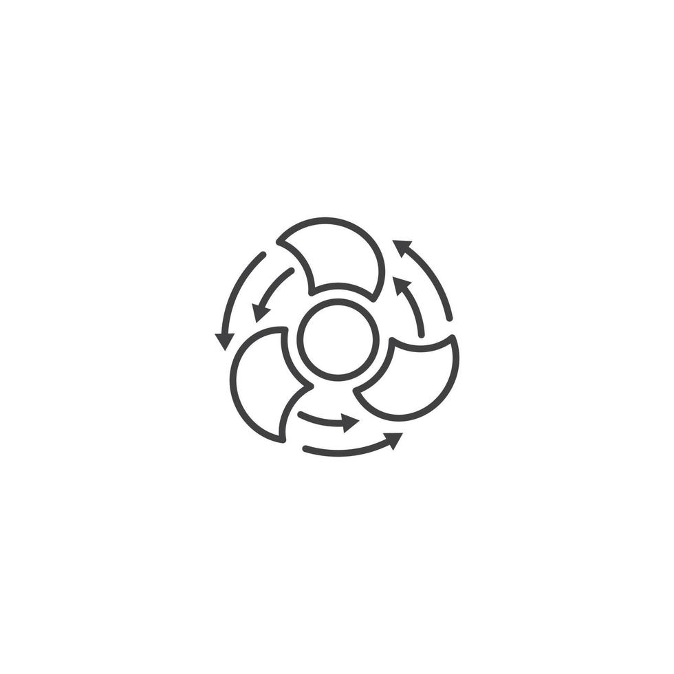 Air conditioner, fan with arrow rotation. Vector outline icon template