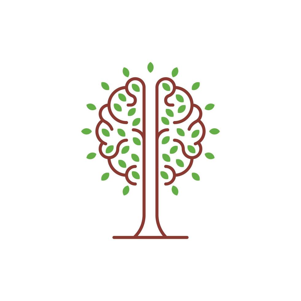 Brain tree, growing, psychology. Vector outline logo icon template