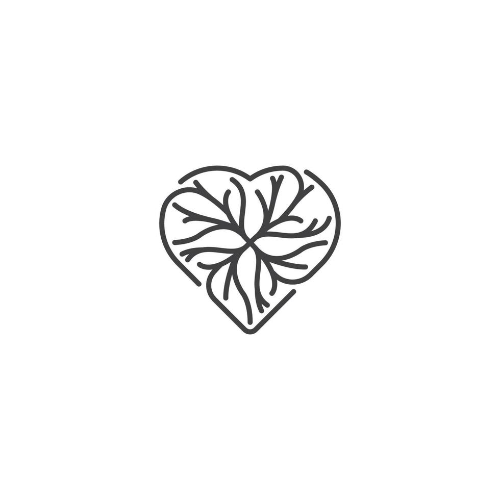 raíz de amor o árbol de ramitas, corazón en forma de raíz. plantilla de icono de logotipo vectorial vector