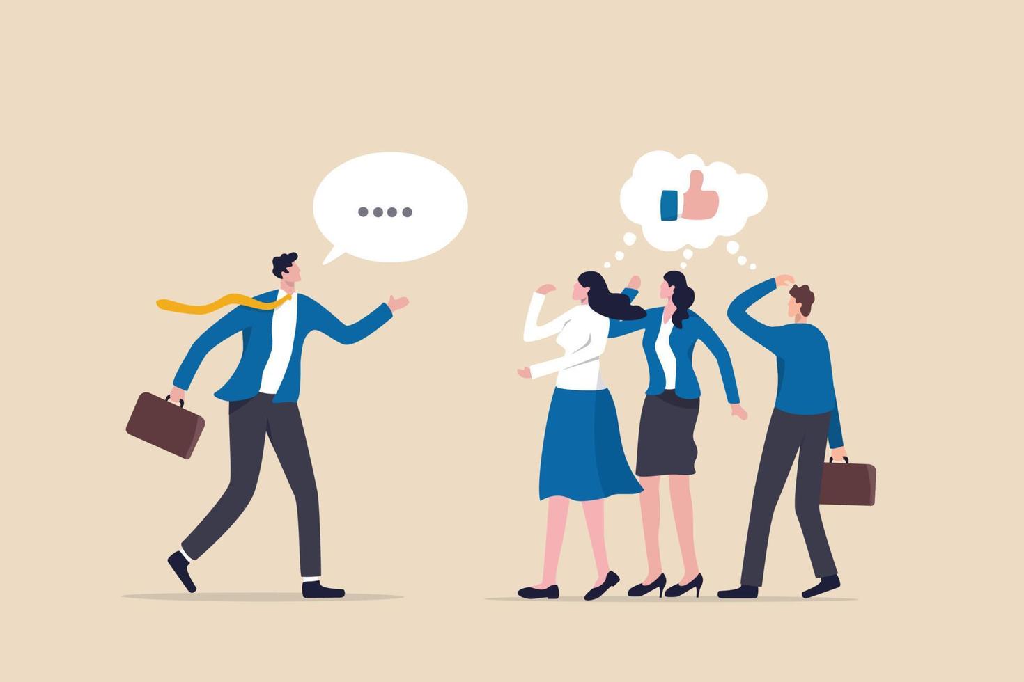 Convincing people persuade to believe in idea, influence or communicate reason in meeting argument, charm or leadership concept, businessman convincing colleagues influence to believe in his idea. vector