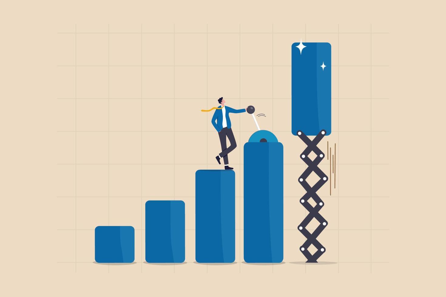 gráfico de negocios en crecimiento, aumento del crecimiento de las ventas o la inversión, aumento de las ganancias o aumento de los ingresos, concepto de desarrollo o mejora, interruptor de control de empresario inteligente para mover o aumentar el gráfico de ganancias. vector